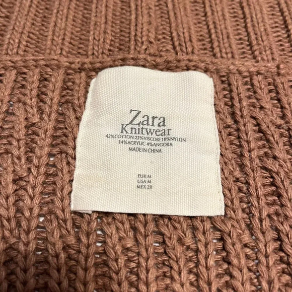 Zara Cable Knit Pennylane Cardigan Sz‎ Medium Brown Angora Blend Faux Fur Collar - Picture 3 of 8